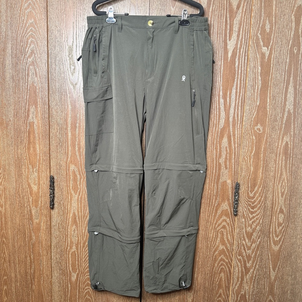 Little Donkey Andy Mens Large Green Convertible Hiking Cargo Pants Zip Off 30x30